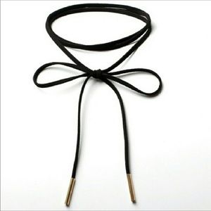 Long Black Choker with Gold Bands